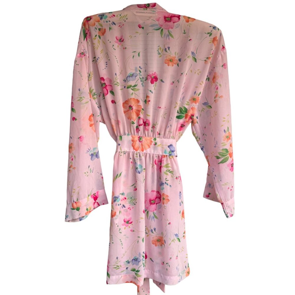 Victoria's Secret Kimono Sexy Robe Lingerie O/S  Pink Blue Floral Tie Loungewear - Picture 5 of 14